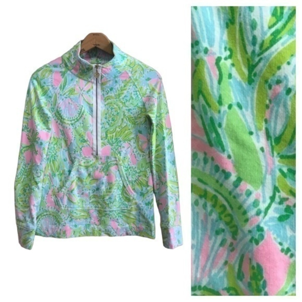 Lilly Pulitzer Green Pink Blue Coconut Jungle Print Skipper  Popover XXS